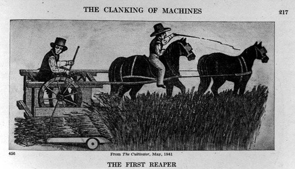 The First Reaper, illustration från The Cultivator, 1841, från The Pageant of America, Vol.3, av Ralph Henry Gabriel, 1926 av American School