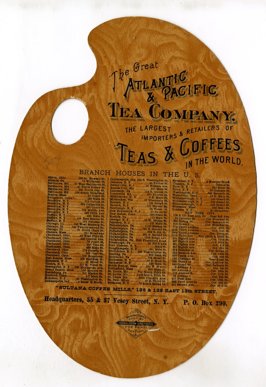 The Great Atlantic & Pacific Tea Company, de största importörerna och återförsäljarna av te och kaffe i världen, (stansad tryckt träpalett) av American School