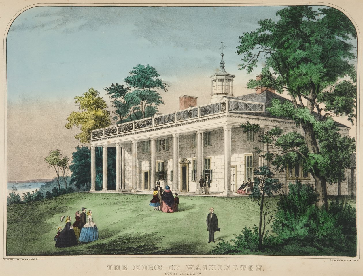 The Home of Washington, Mount Vernon, Va., pub. c.1857 (lito i färg) av American School