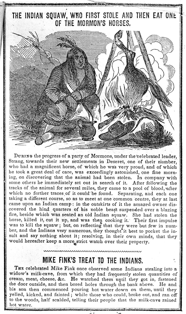 Indian Squaw, som först stal och sedan åt en av mormonernas hästar, från Crocketts Almanac, 1852 av American School