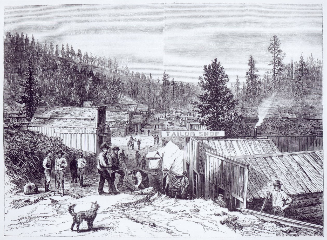 The Indian War, Deadwood City, Black Hills of Dakota, från ett fotografi av S. J. Morrow av American School
