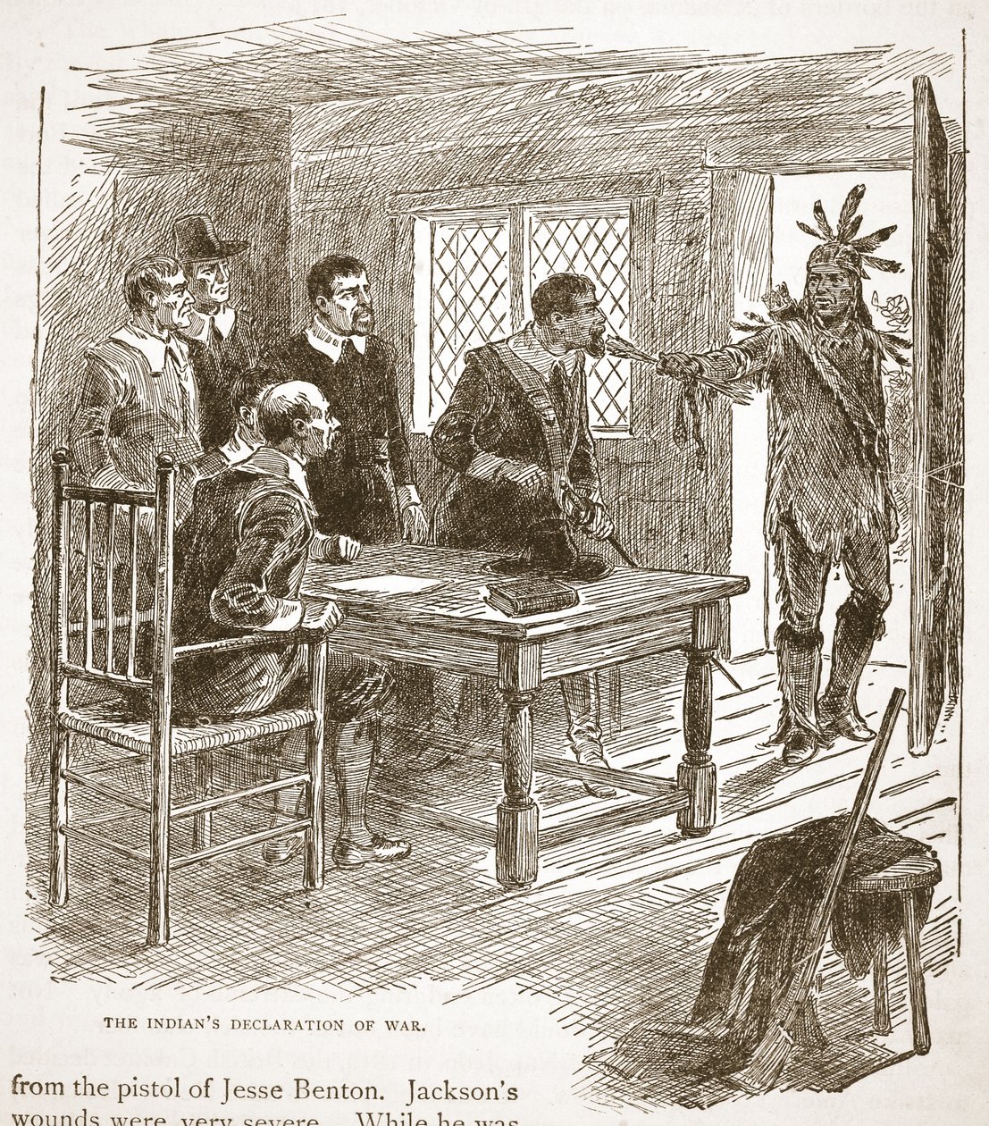 Indianernas krigsförklaring, från en bokpub. 1896 av American School