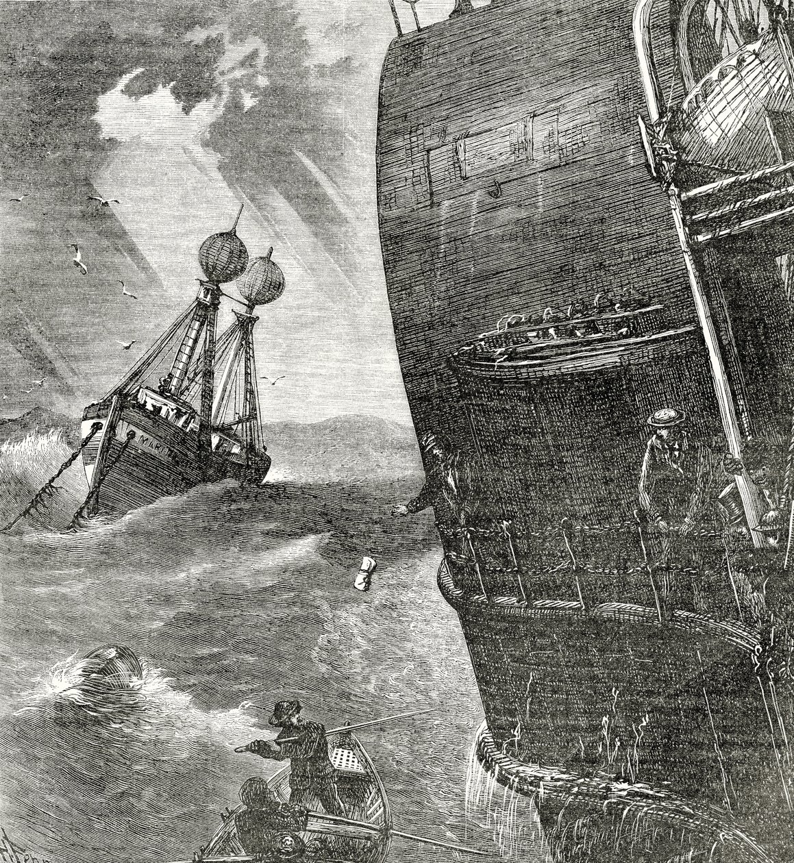 The Light-Ship and Incoming Steamer, frontispice illustration från Appletons Journal, 4 maj 1872 av American School
