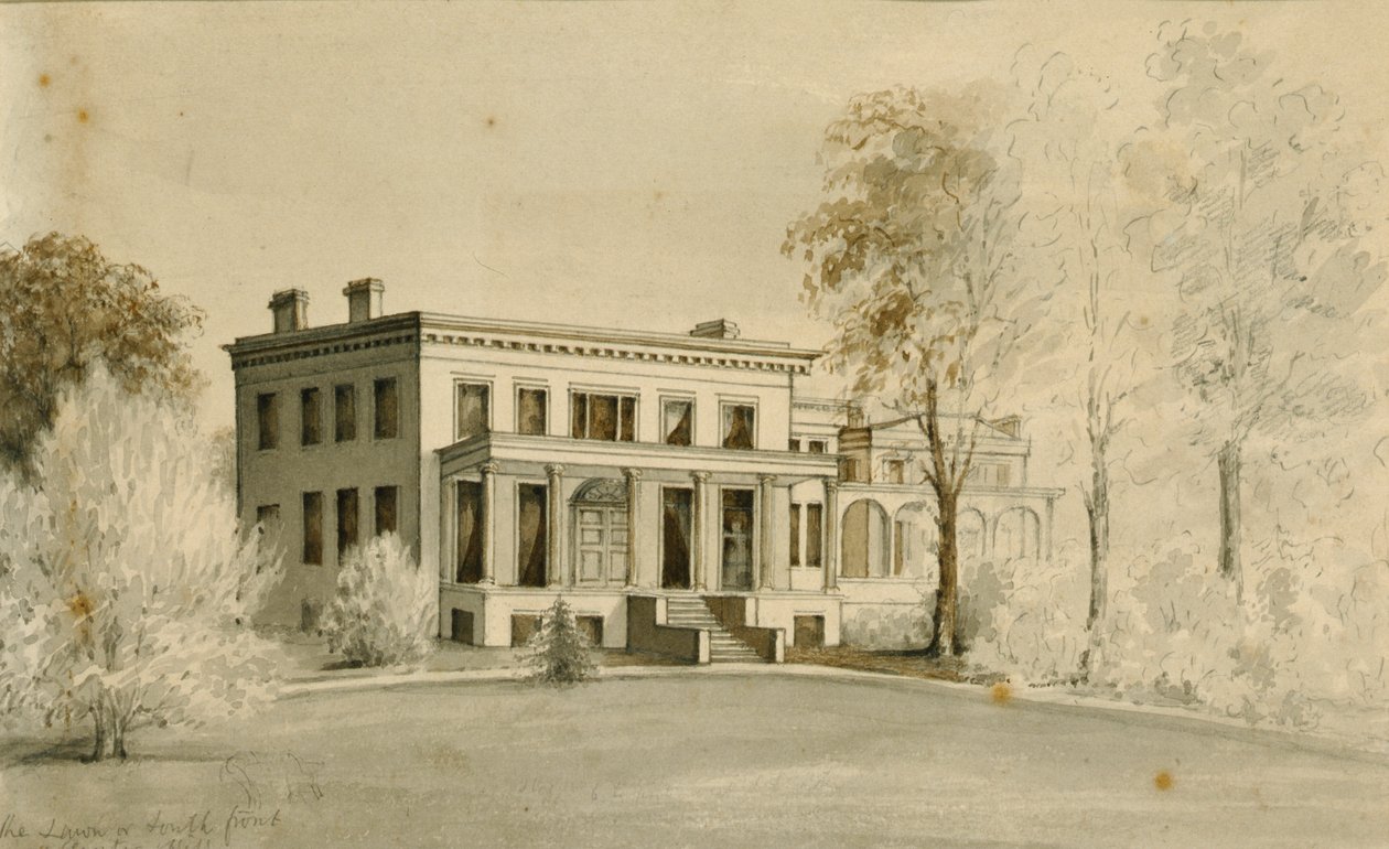 "The Mansion", Centre Hill, Petersburg, Virginia (akvarell på papper) av American School