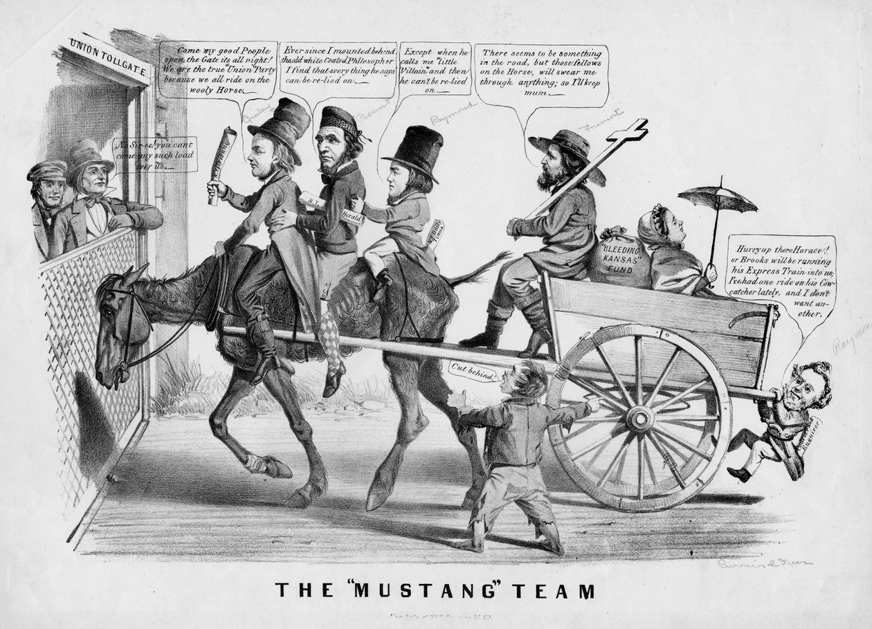 Mustang-teamet, publicerat av Currer & Ives, New York, ca 1856 av American School