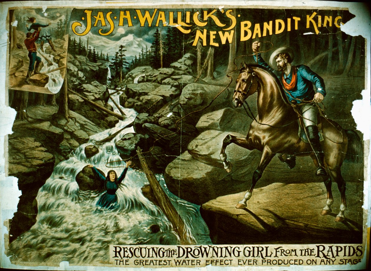 The New Bandit King räddar en flicka från forsen, 1880-90-talen av American School
