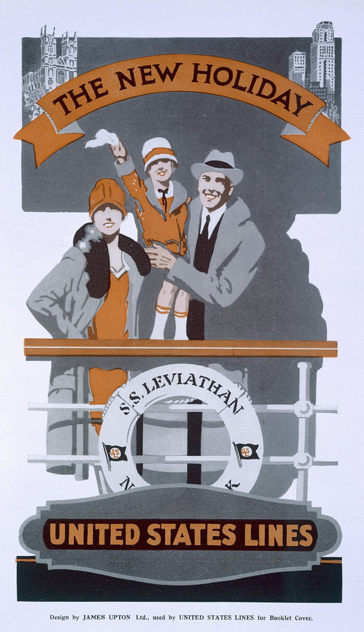 The New Holiday, annons för United States Lines, SS Leviathan, 1920-talet av American School