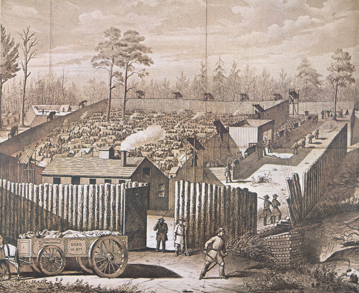Krigsfångelägret i Andersonville (litho) av American School