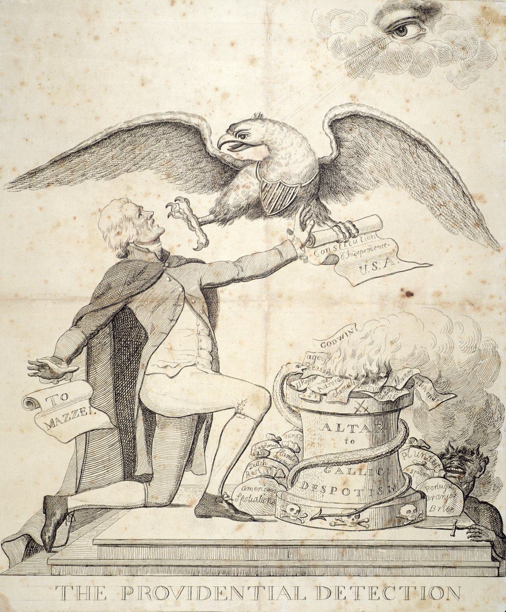 The Providential Detection, tecknad serie som visar Thomas Jefferson (1743-1826) som försöker förstöra konstitutionen av American School