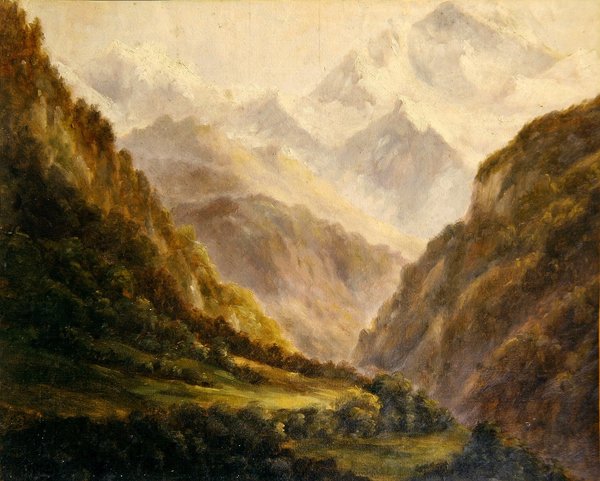 Klippiga bergen, ca 1870 (olja på papper) av American School