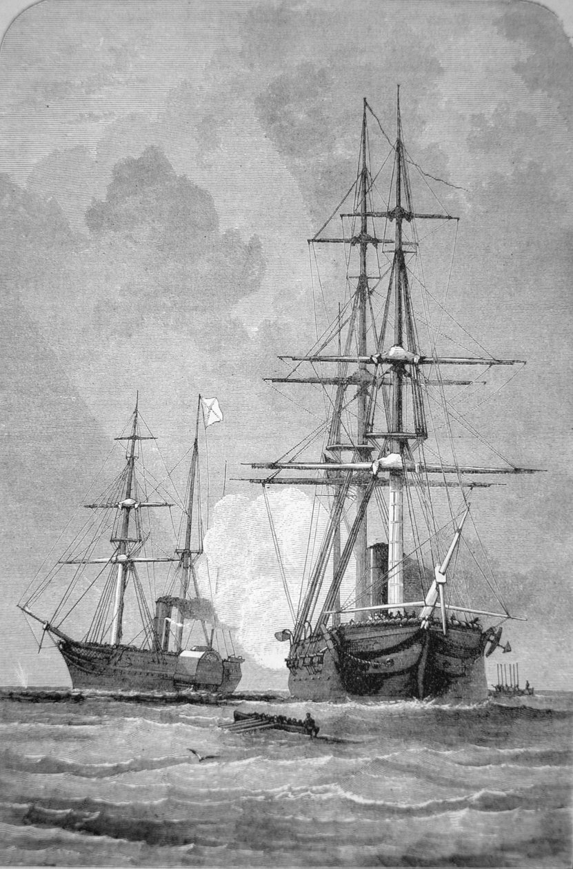 "San Jacinto" som stoppar "Trenten", 8 november 1861 (gravyr) av American School