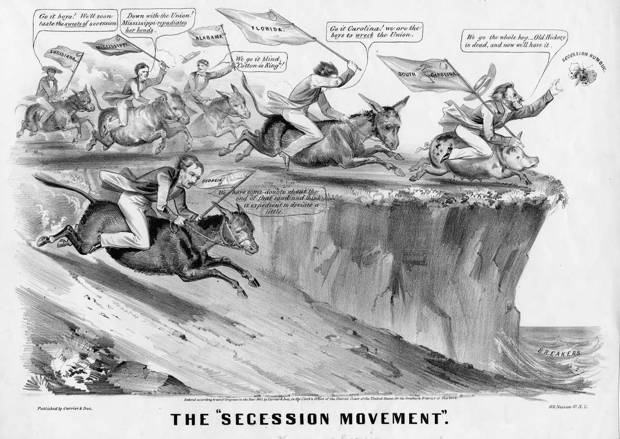 The Secession Movement, publicerad av Currier & Ives, New York, 1861 av American School