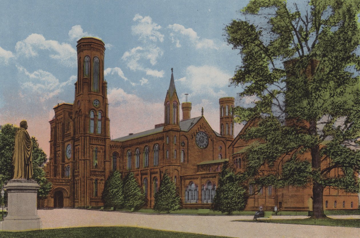 The Smithsonian Institution, Washington DC (färglitografi) av American School