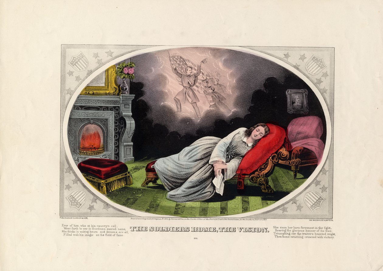 Soldaternas hem, The Vision, pub. av Currier & Ives, 1862 av American School