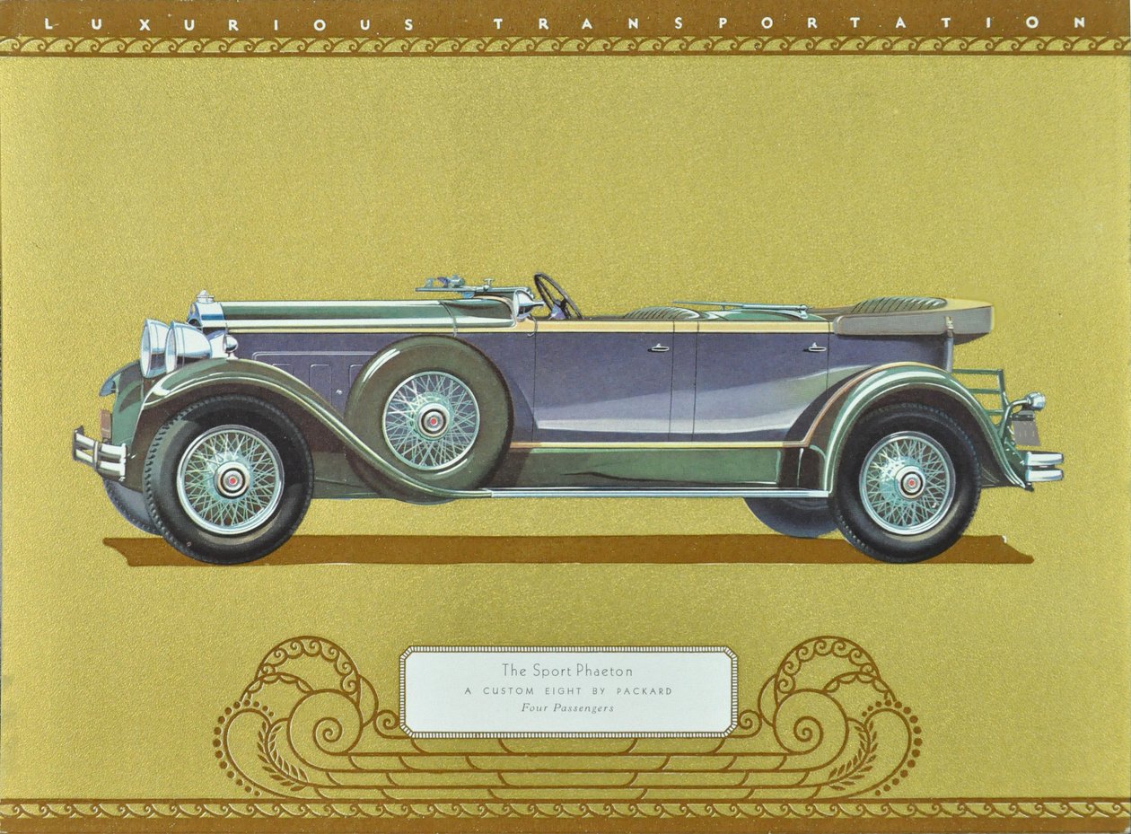 Sport Phaeton, en Custom Eight av Packard, publicerad 1930 (färglitografi) av American School