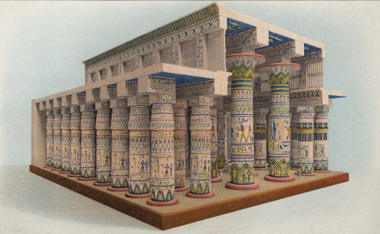 Templet i Karnak, Egypten (färglitografi) av American School
