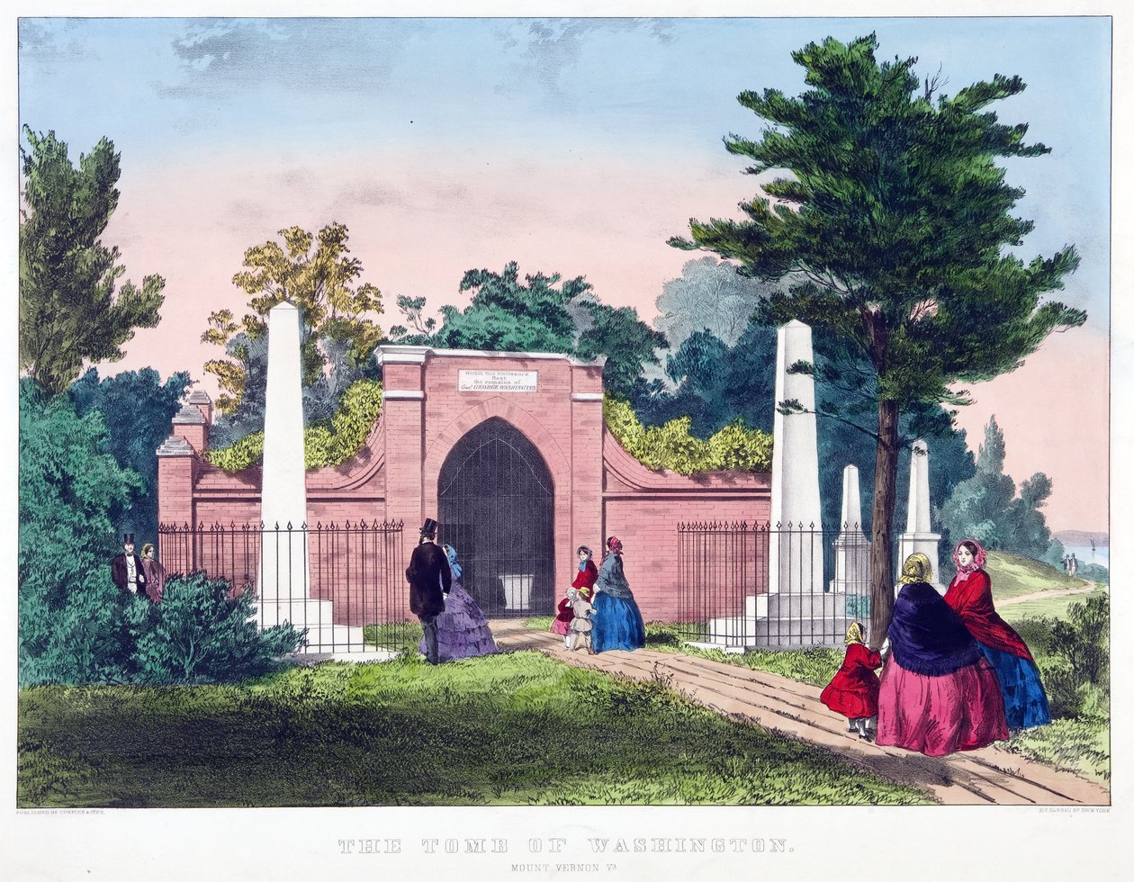 The Tomb of Washington, Mount Vernon, Virginia, pub. c.1857 (lito i färg) av American School