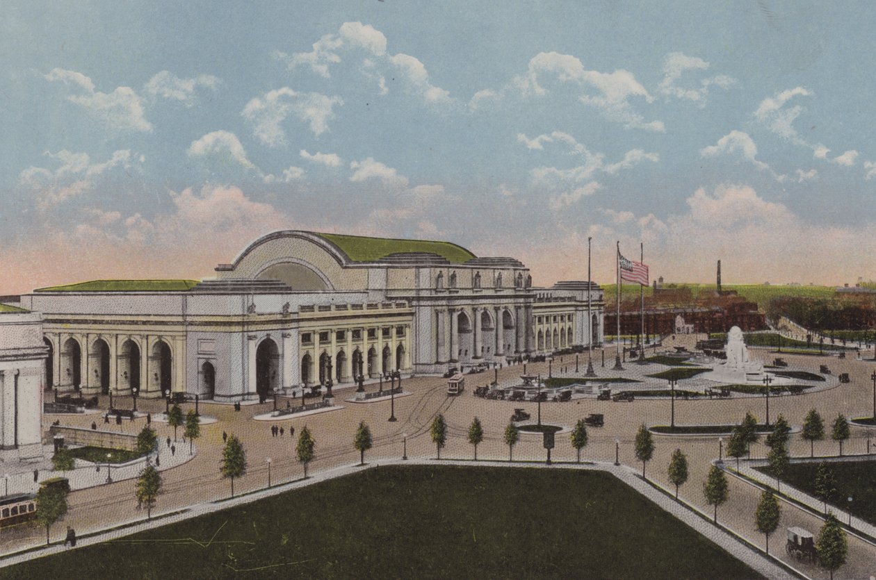Union Station, Washington DC (färglitografi) av American School