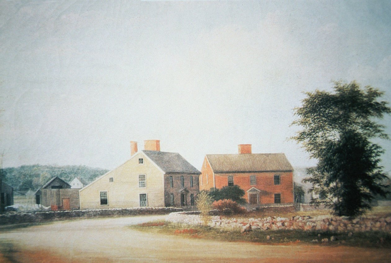 Födelseplatsen för John Adams (1735-1826) i Braintree, nu Quincy, Massachusetts (färg litho) av American School