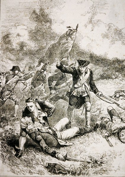 Major John Pitcairns död från de brittiska marinsoldaterna i slaget vid Bunker Hill av American School