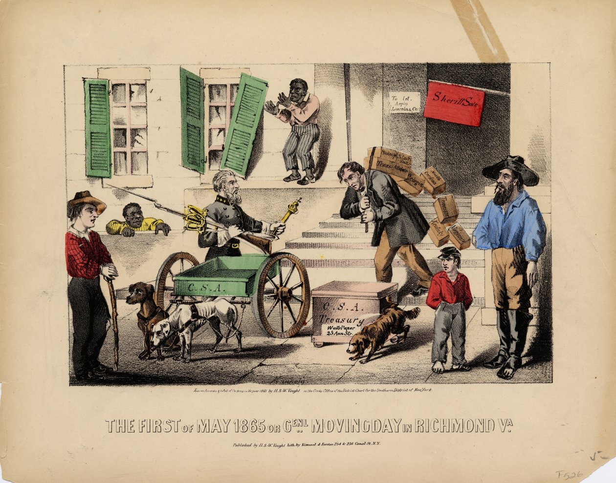 Den första maj 1865, eller, genl. flyttdag i Richmond Va., Lith. av Kimmel & Forster, utgiven av H. & W. Voight, New York, 1865 av American School