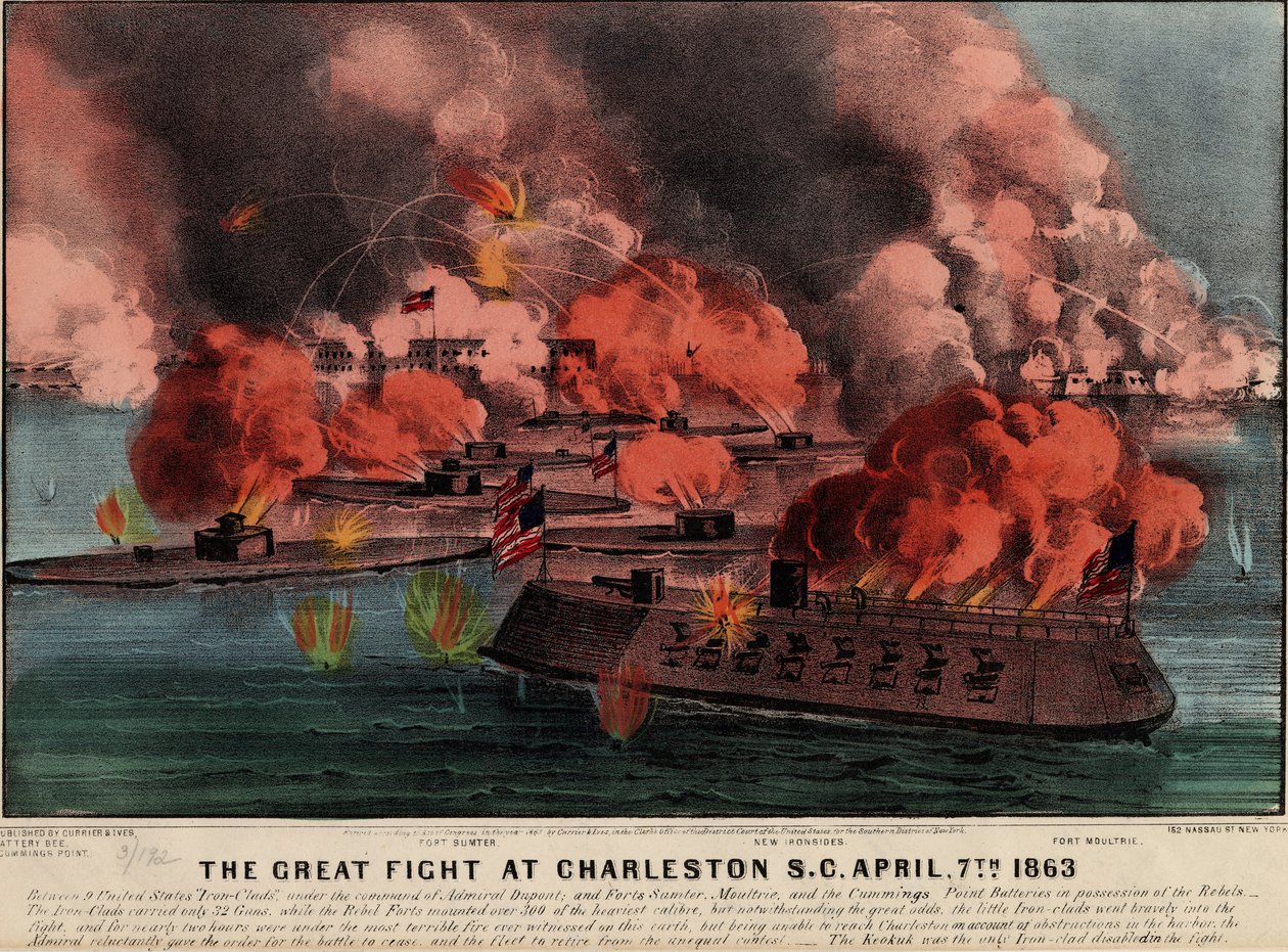 The great fight at Charleston S.C., 7 april 1863, pub. Currier & Ives, 1863 av American School