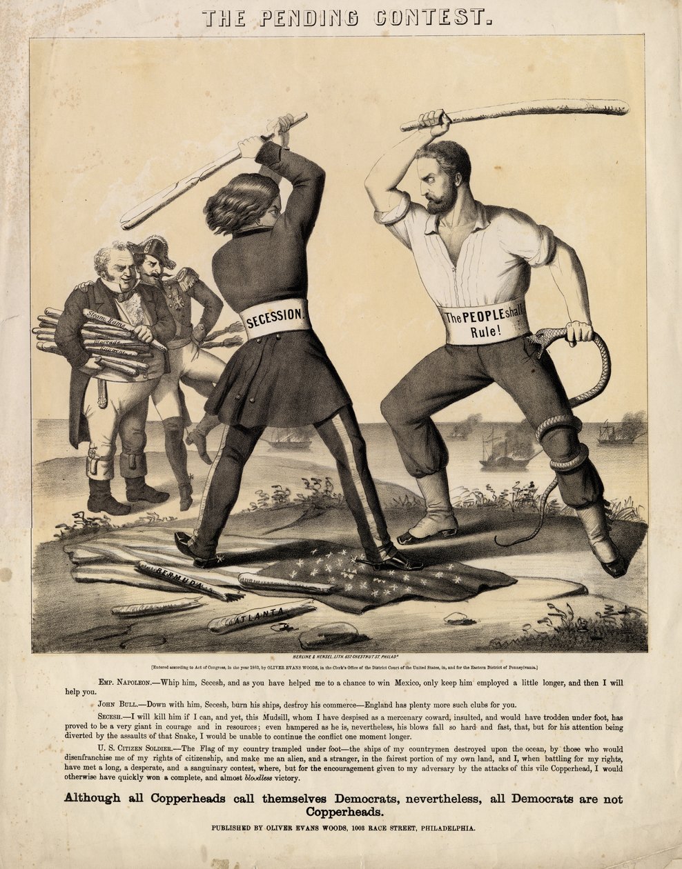 Den pågående tävlingen, publicerad av Oliver Evans Woods: Herline & Hensel Lith., Philadelphia, 1863 av American School