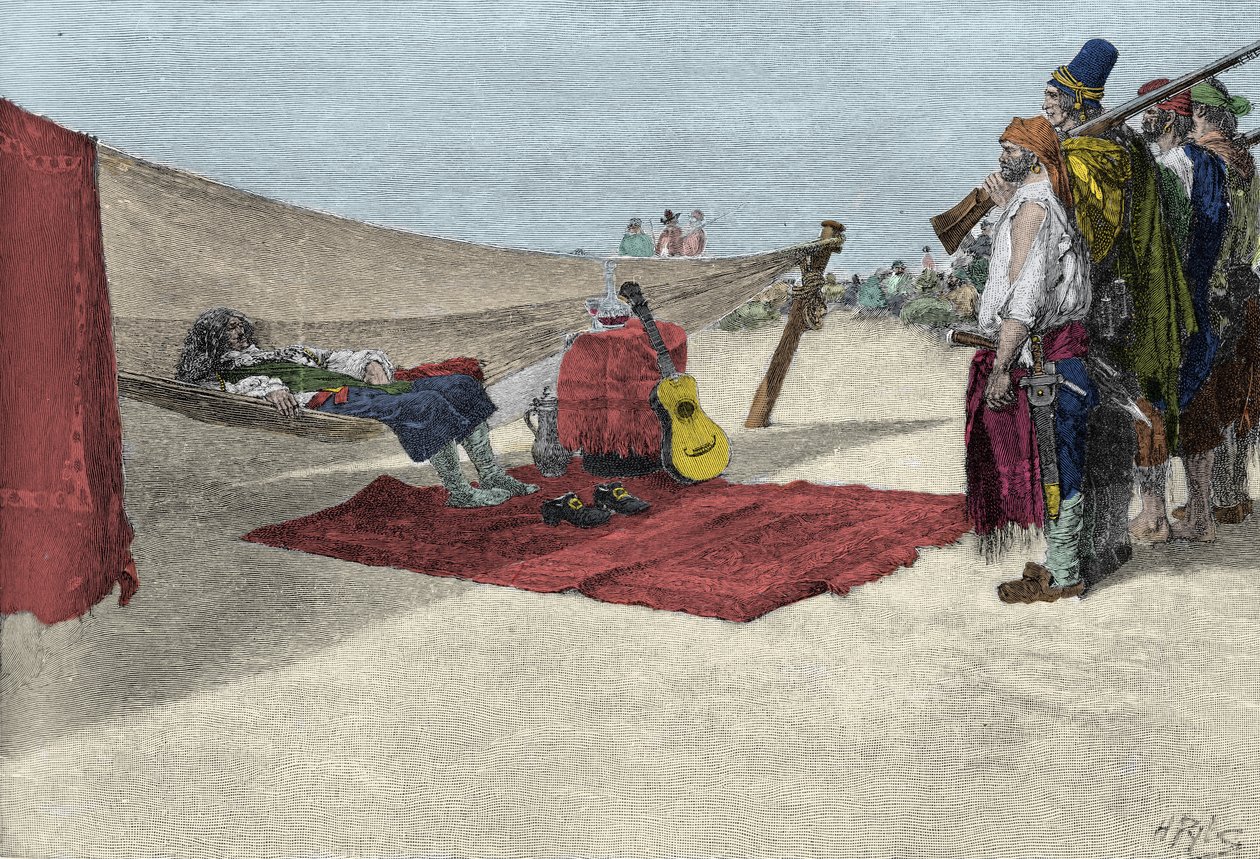 Piraten Sir Henry Morgan rekryterar män för Panamaattacken runt 1670. "" Book of pirates Buccaneers and Marooners of the Spanish Main"" av Howard Pyle av American School