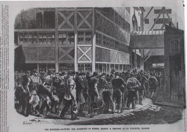 Raffinaderna lämnar herrarna Jeanty & Provosts verkstad i la Villette, Frankrike från Scientific American, 1870 av American School