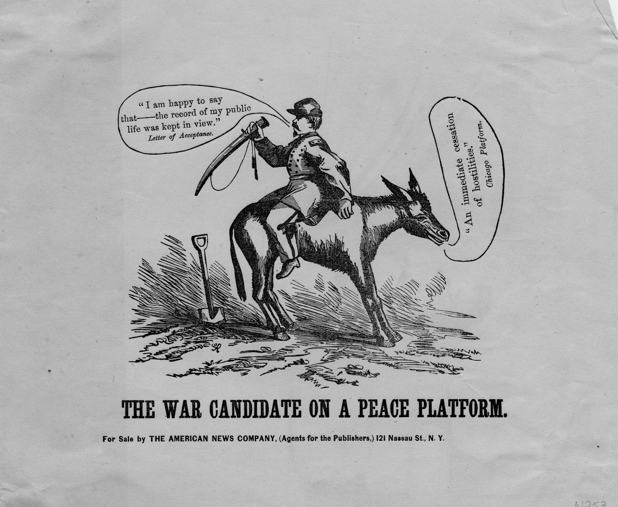 Krigskandidaten på en fredsplattform, publicerad av American News Co., New York, 1864 av American School