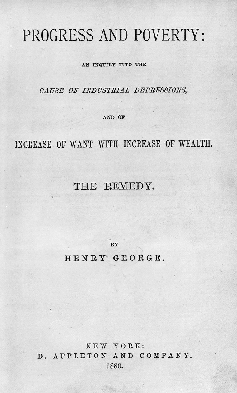 Titelsida till Progress and Poverty av Henry George, publicerad 1880 (tryckt) av American School