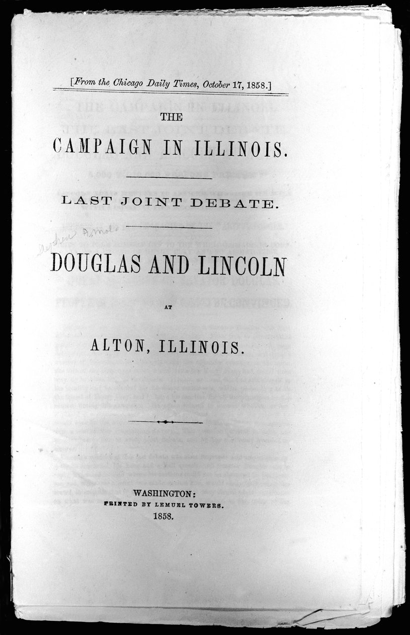 Titelsida till The Campaign in Illinois: Last Joint Debate, tryckt 1858 av American School