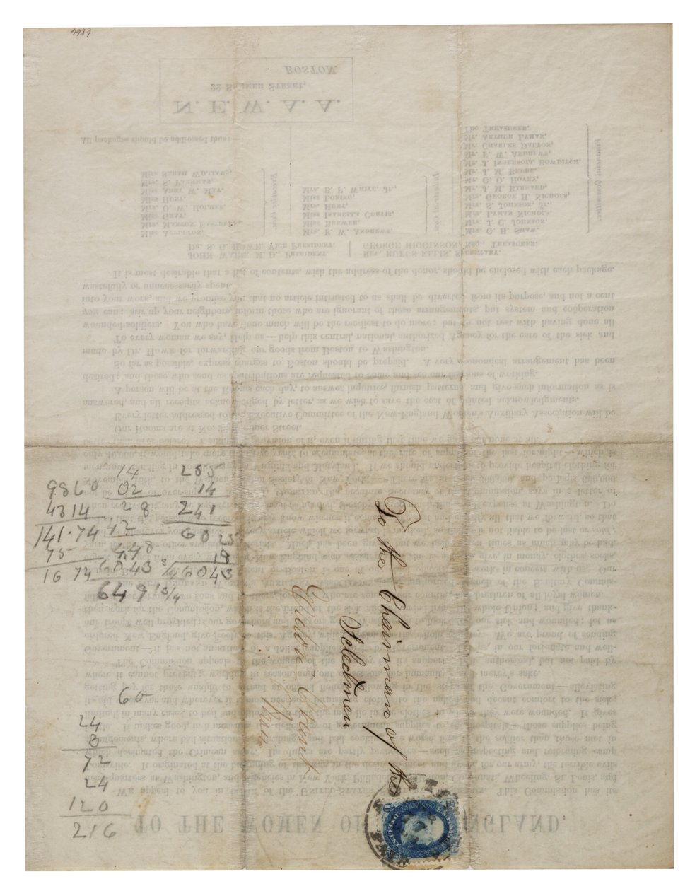 Till kvinnorna i New England (cirkulärbrev), c.1862-1865 av American School