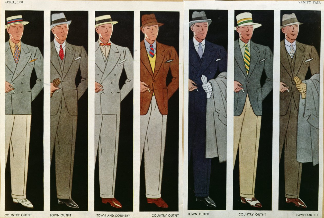Town and Country Outfits, från Vanity Fair, april 1931 av American School