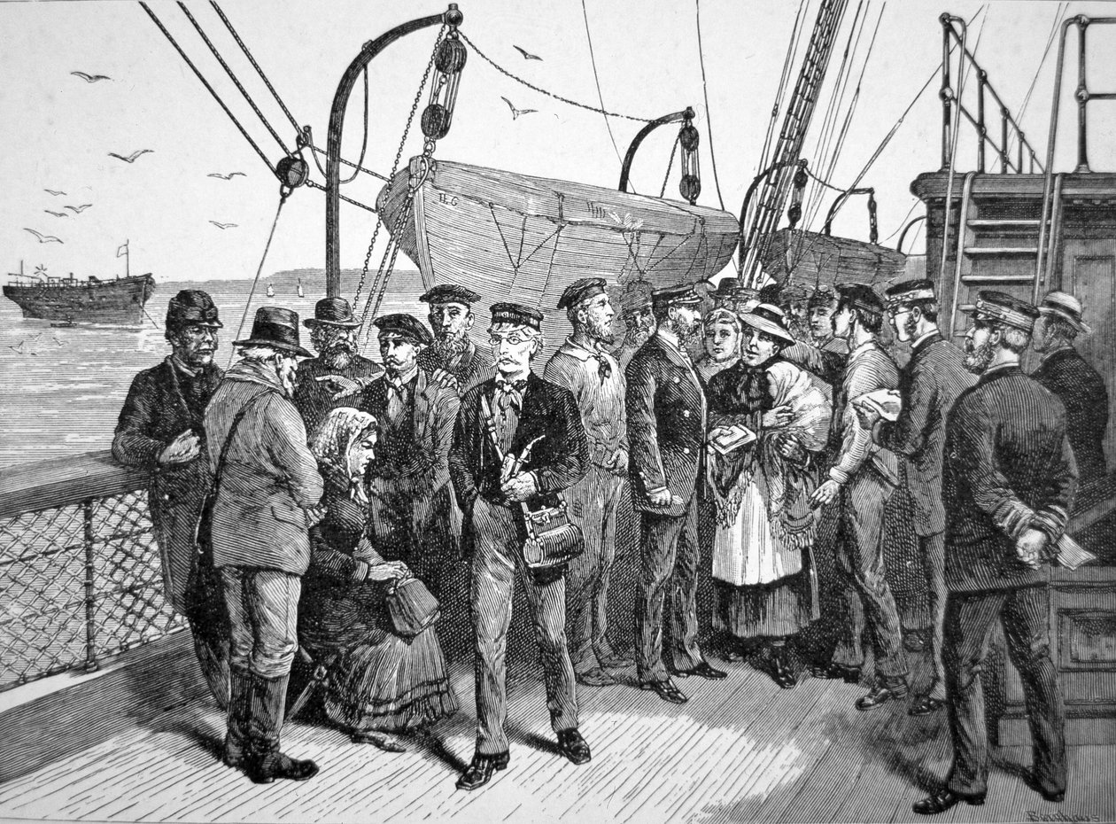 Hälsovårdstjänstemän från USA:s regering på ett emigrantfartyg, Quarantine Point, New York av American School