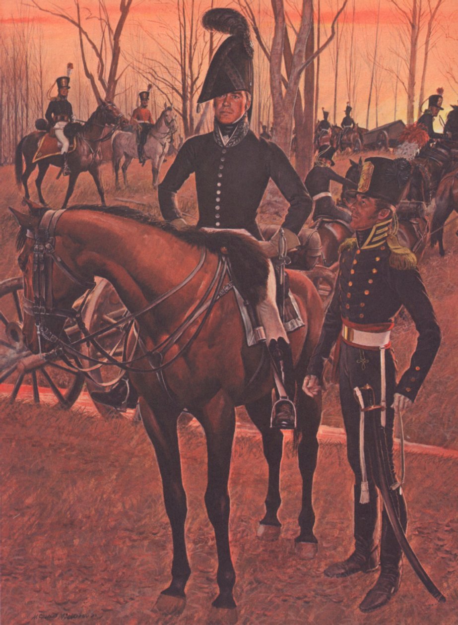 US Horse Artillery, ca 1812 (färg litho) av American School