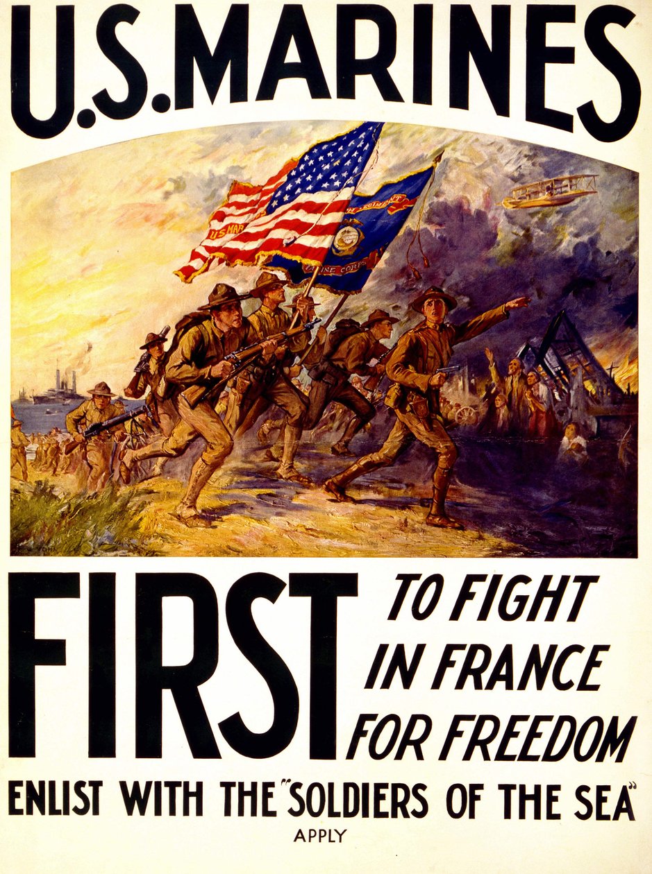 Wanamaji wa Merikani - bango juu ya wanajeshi wanaopigania uhuru nchini Ufaransa (1914 -1918) av American School