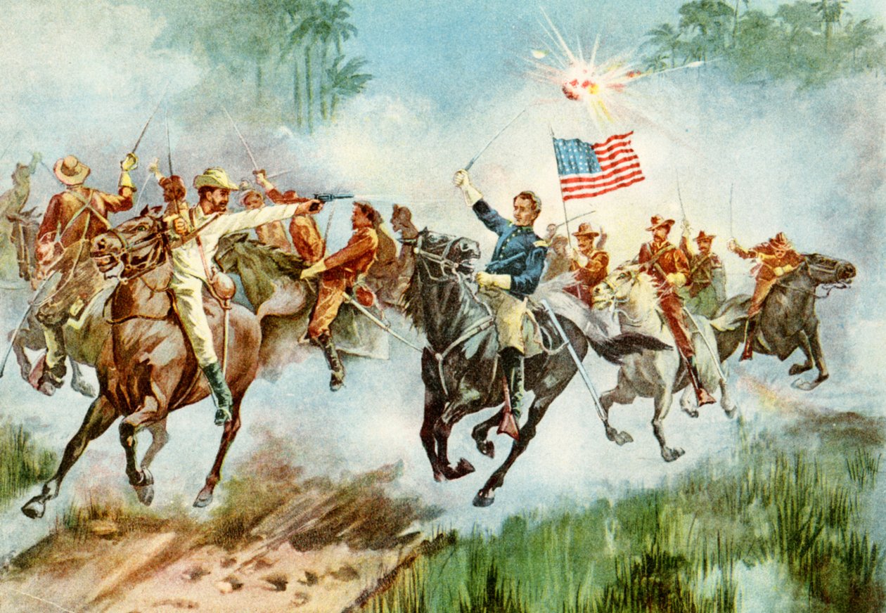 U.S. Rough Riders stämplade en spansk utpost på Kuba under det spansk-amerikanska kriget 1898 av American School
