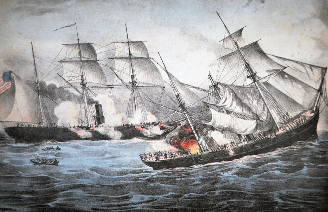 U.S. Sloop "Kearsage" sänker konfedererade Raider "Alabama" utanför Cherbourg av American School