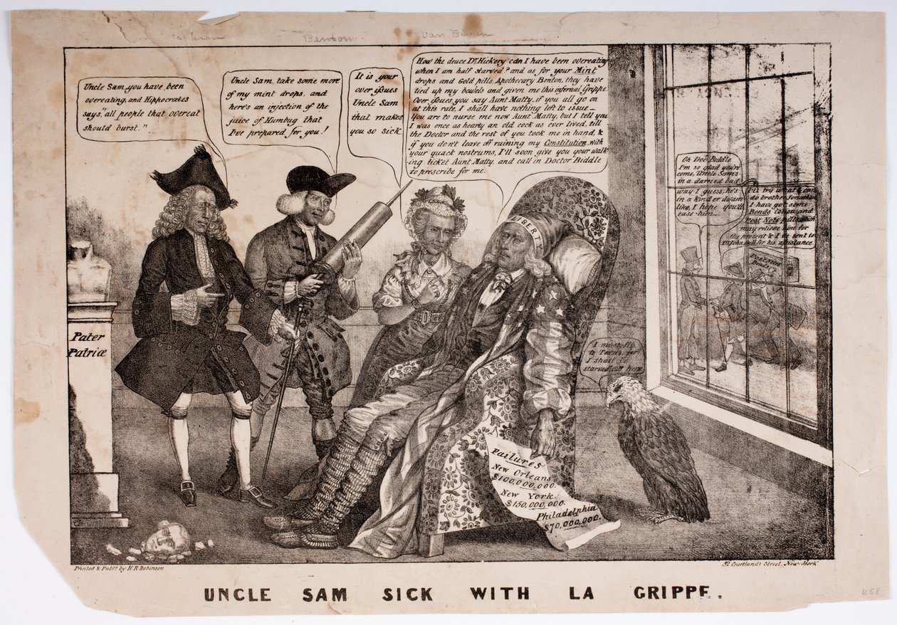 Uncle Sam Sick med La Grippe, 1837 av American School