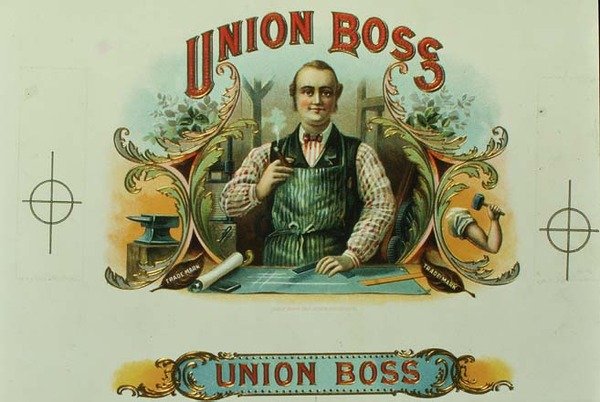 "Union Boss" cigarrlådaetikett, ca 1897 (lito) av American School