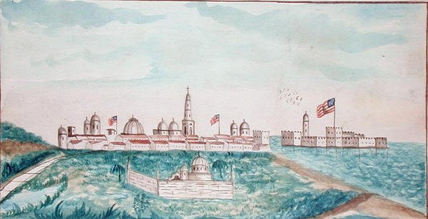 Vera Cruz, slott och kyrkogård (akvarell på papper) av American School