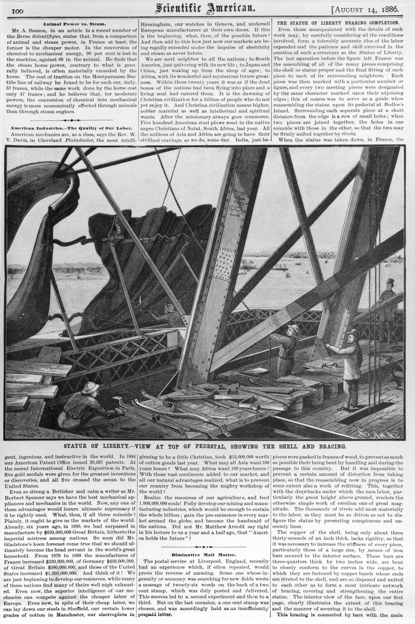Utsikt från Frihetsgudinnan, från "Scientific American", 14 augusti 1886 av American School