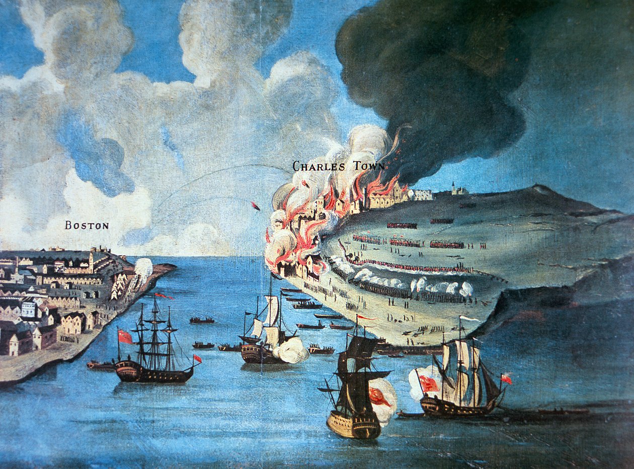 Utsikt över Boston och slaget vid Bunker Hill av American School