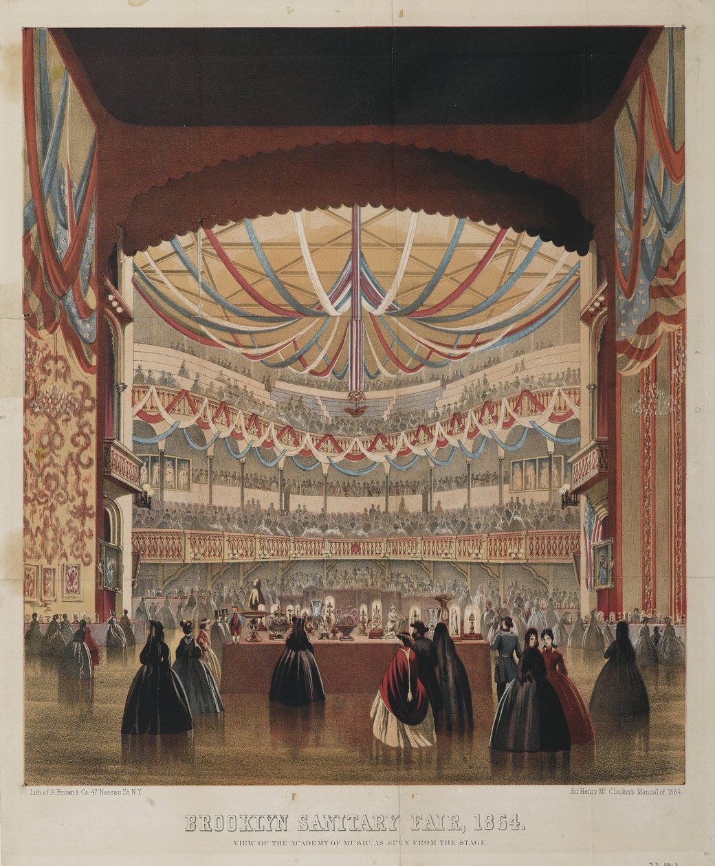 Utsikt över Musikakademin sett från scenen, Brooklyn Sanitary Fair, 1864 av American School