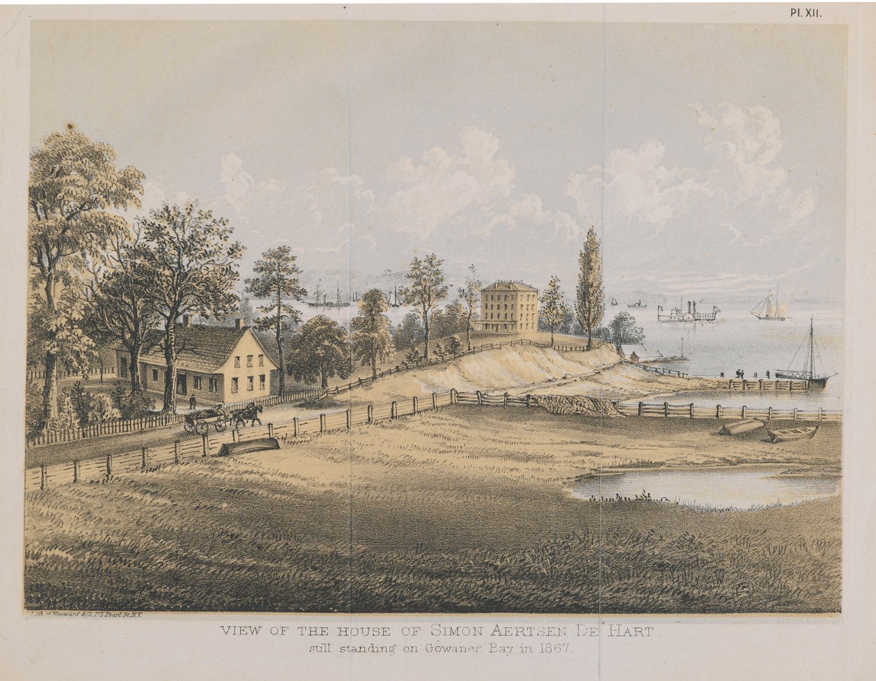 Utsikt över Simon Aertsen de Harts hus, 1867 (färg litho) av American School