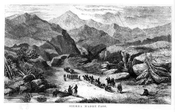 Utsikt över Sierra Madre Pass, graverad av Bobbett & Edmunds (gravyr) (s/v foto) av American School