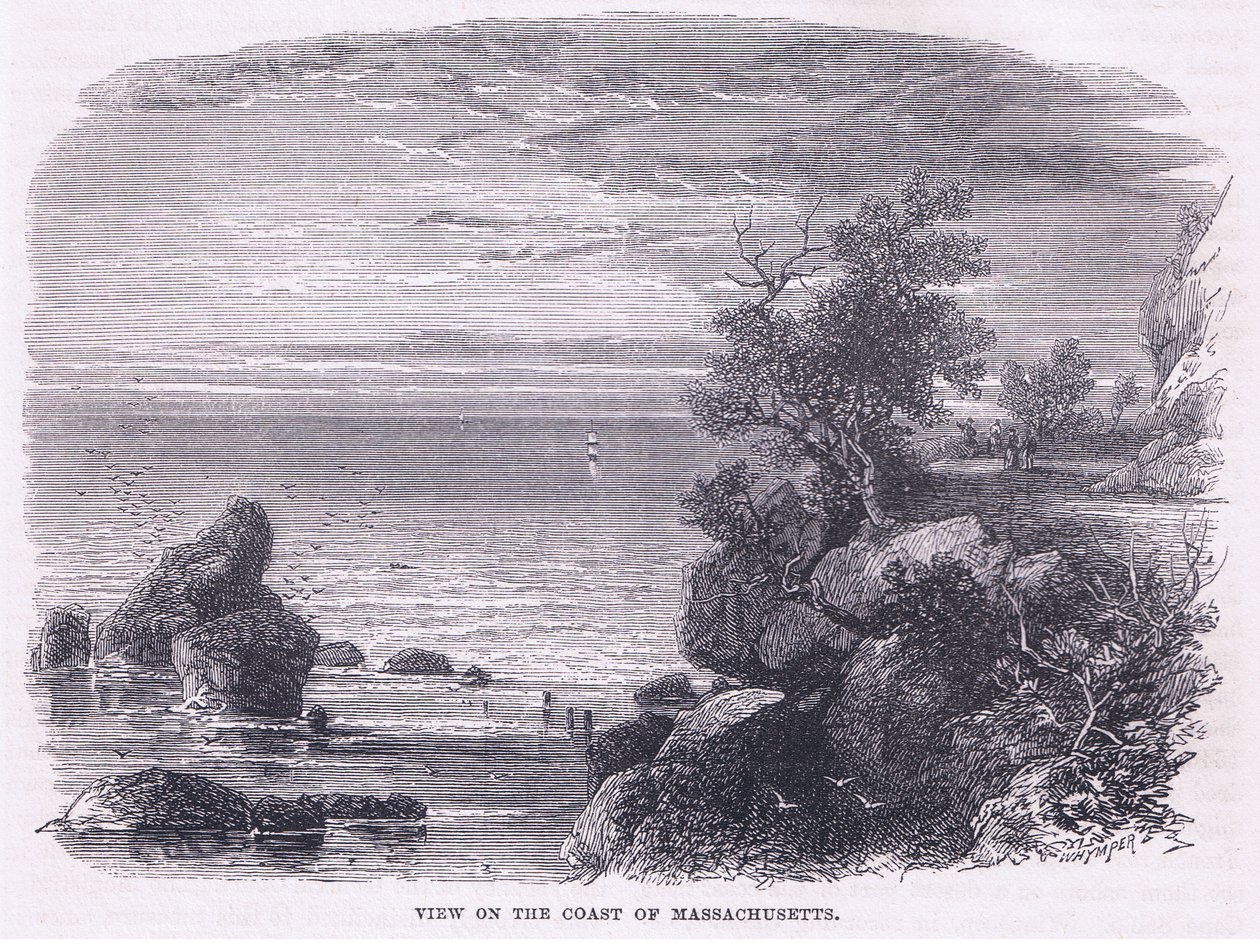 Vy över kusten i Massachusetts 1644, illustration från Cassell