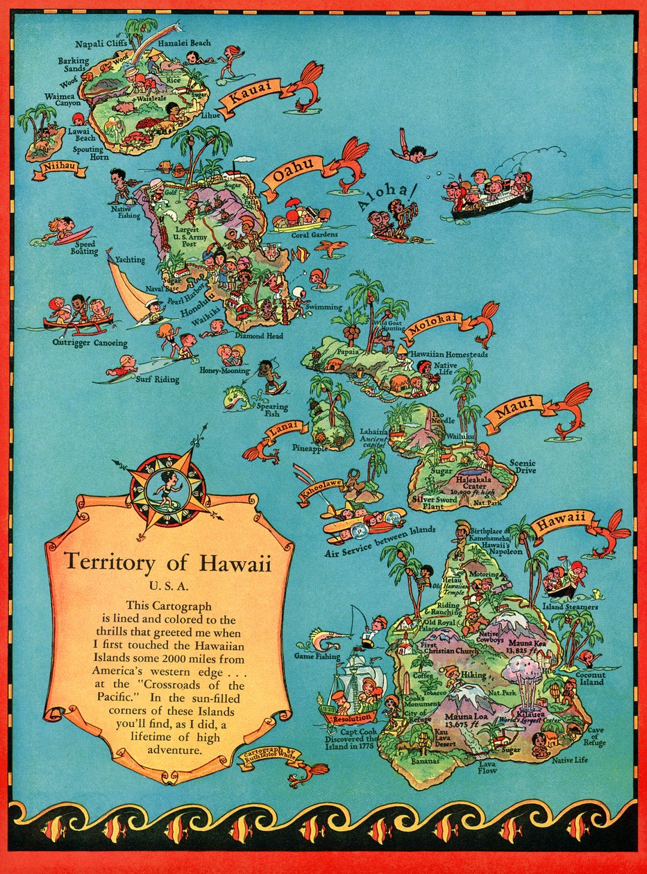 Vintage turistkarta över Hawaii av American School
