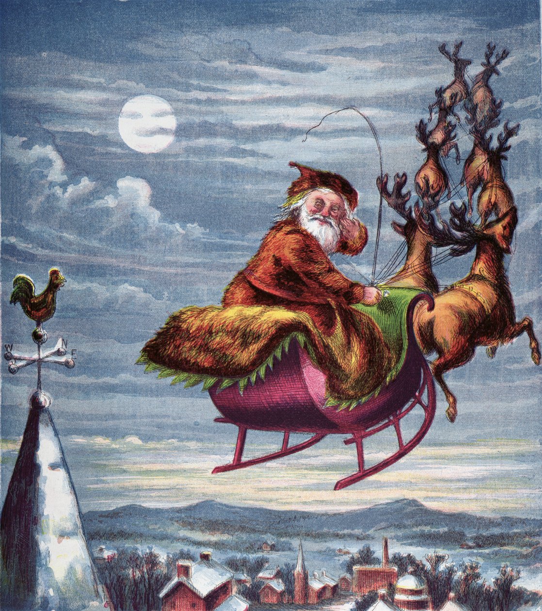 Besök av St. Nicholas, illustration från moster Louisas stora bildserie, New York 1871 av American School